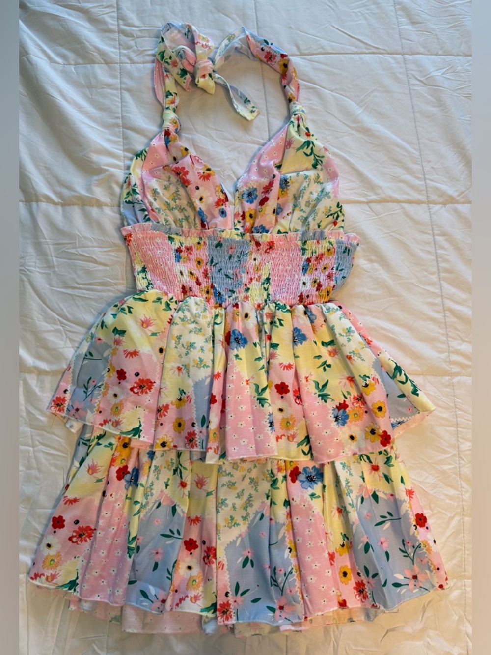 Shein Floral Patchwork Halter Dress